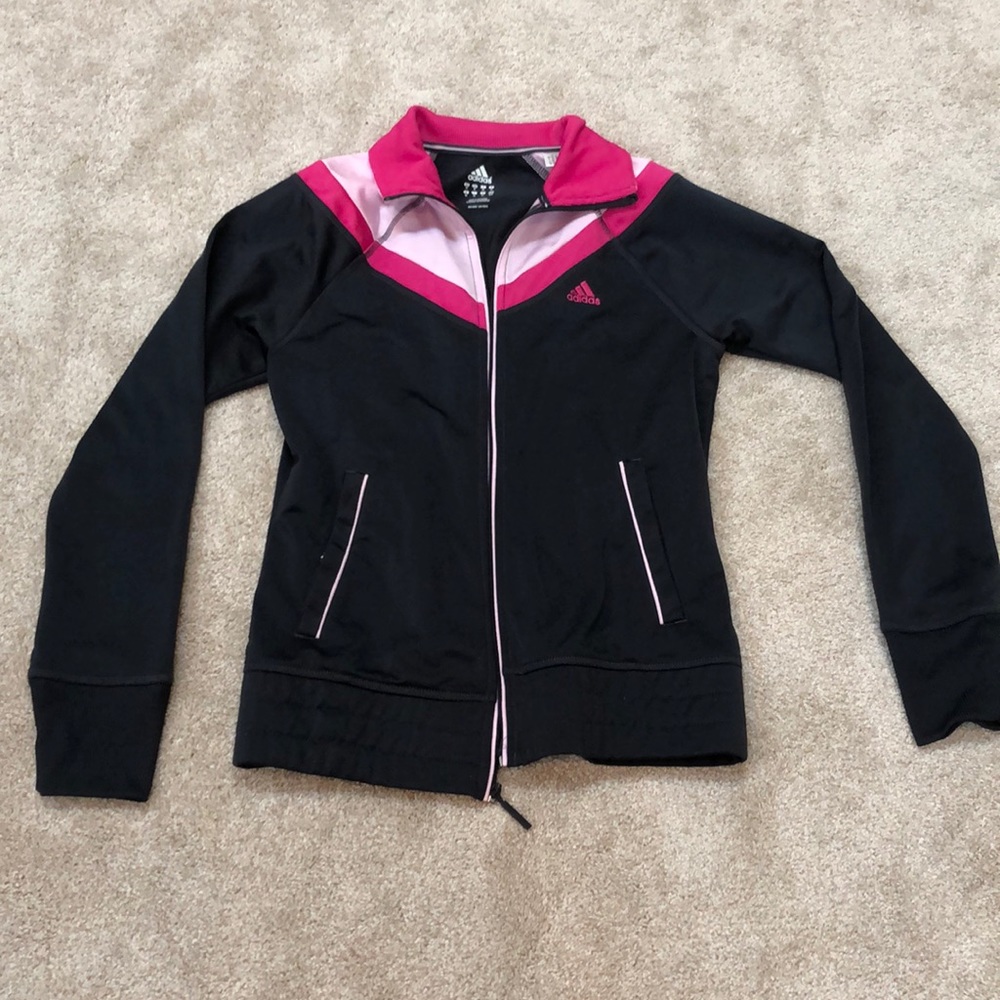 Adidas charcoal grey and pink lightweight jacket